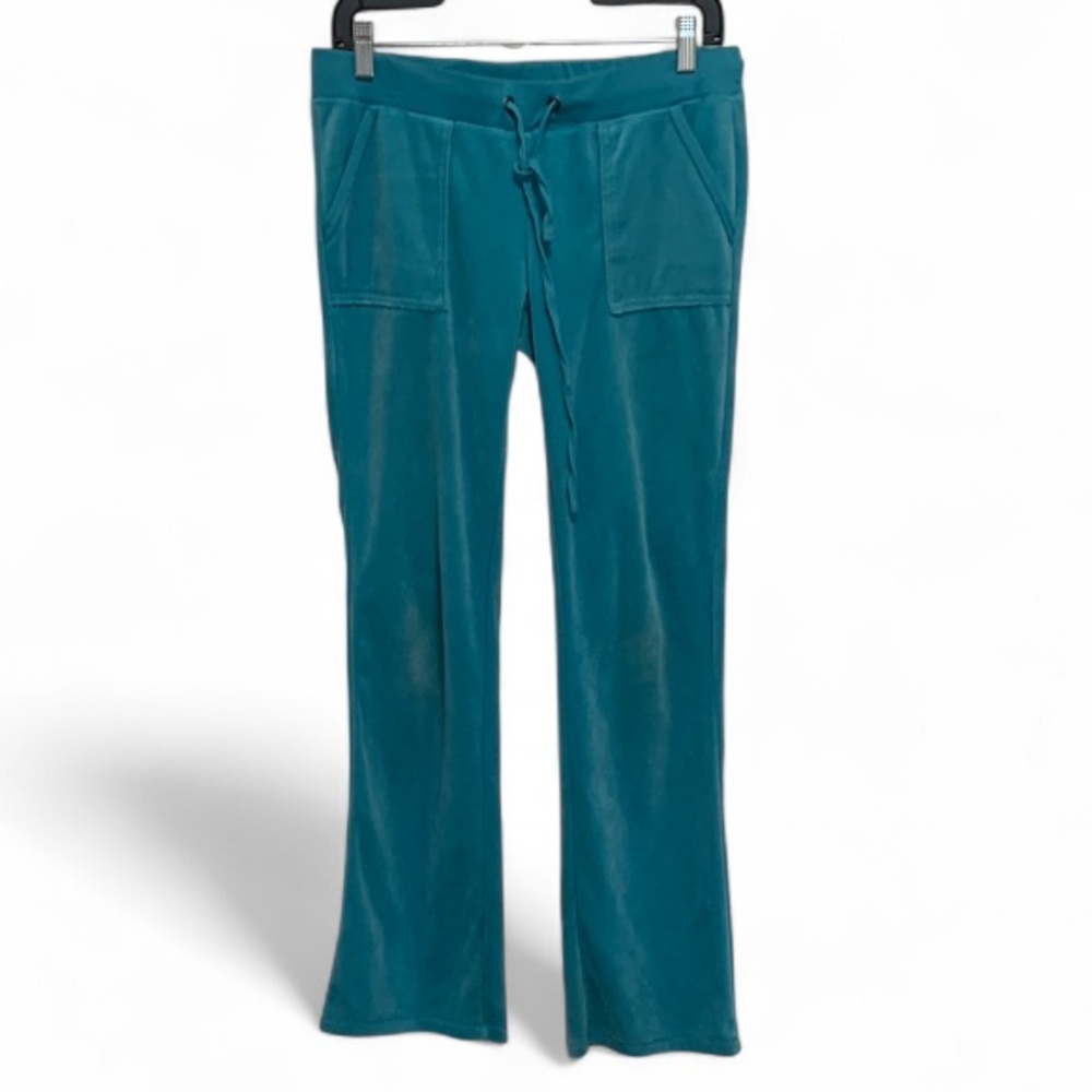Y2K Beta House Blue Velour Flap Pockets Sweatpants